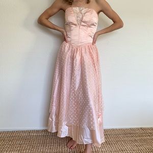 Vintage 1980s Prom Dress, Satin + Tulle